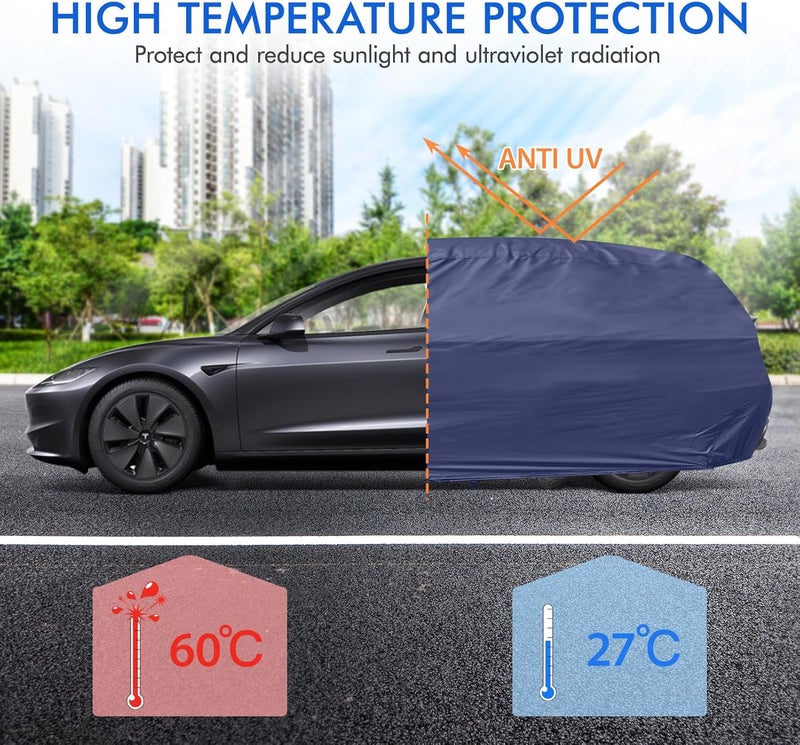 DINGHAO Tesla Model 3 Car Cover Waterproof All Weather, 6 Layers Outdoor Full Exterior Cover Rain Sun UV Snowproof Protection with Zipper Cotton, Mirror Pocket and Charging Port - Image 3